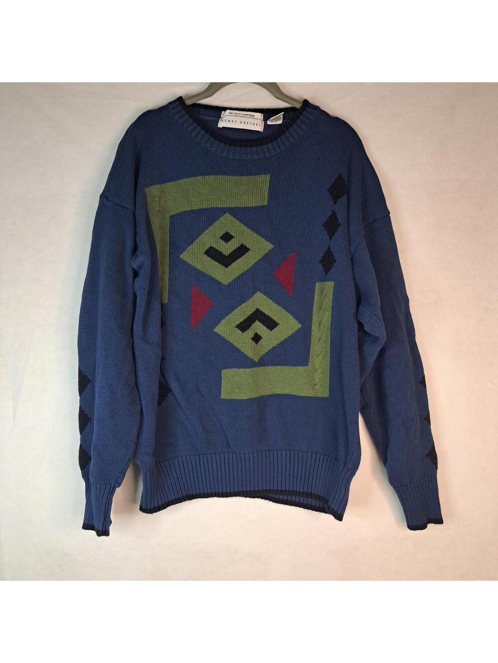 VTG Henry Grethel Knitted by Handframe Cotton Geometric Pattern Sweater Size M